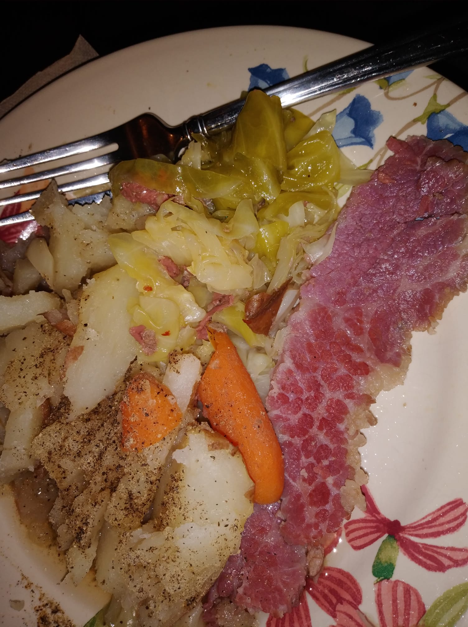 corn beef and cabbage on a plate
